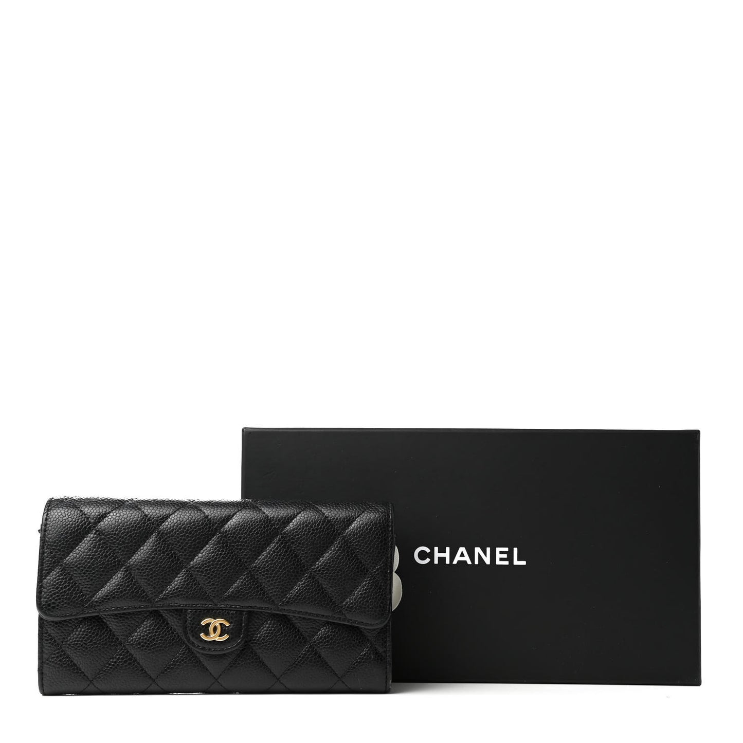 Caviar Quilted Large Gusset Flap Wallet Black