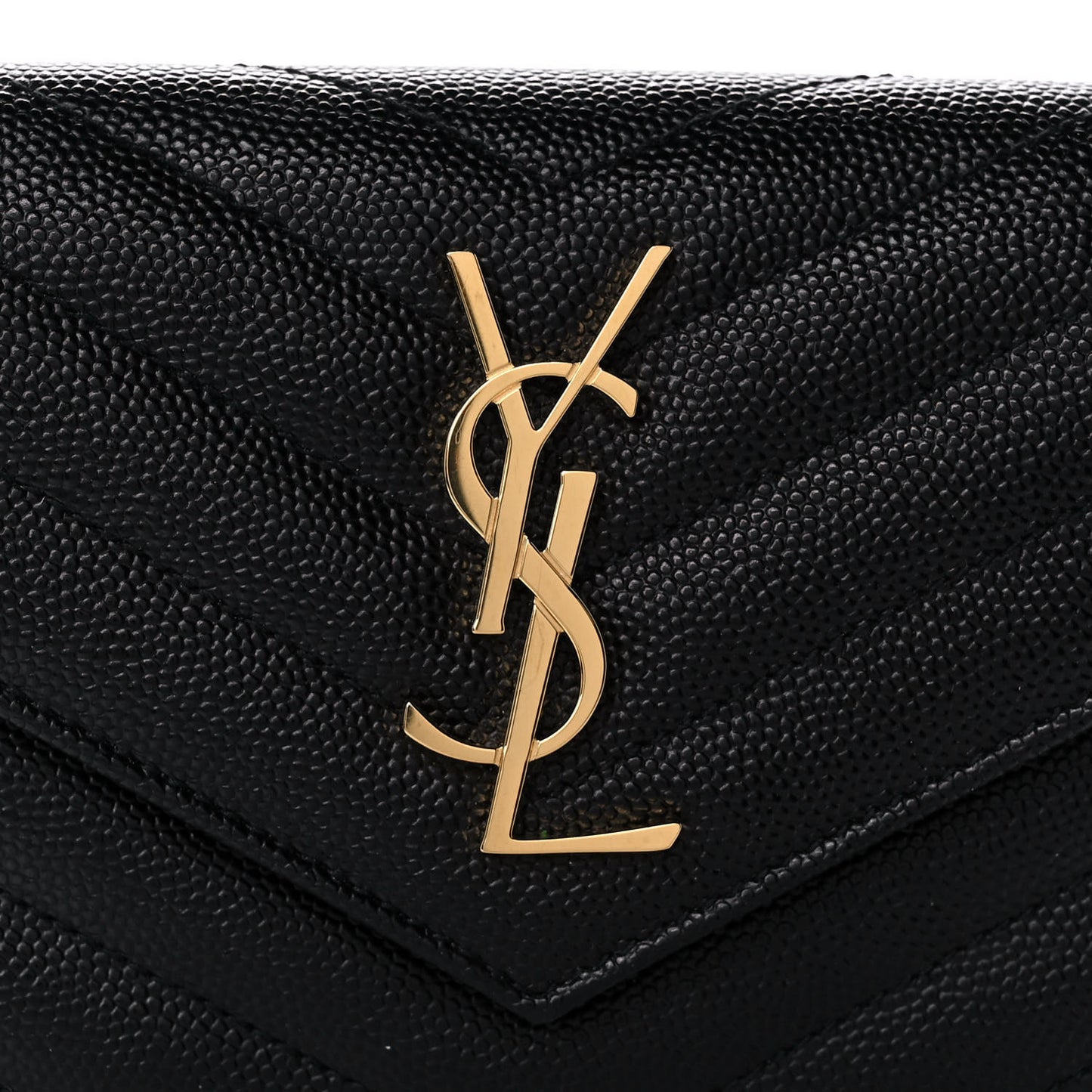 Grain De Poudre Matelasse Chevron Monogram Compact Tri Fold Wallet Black