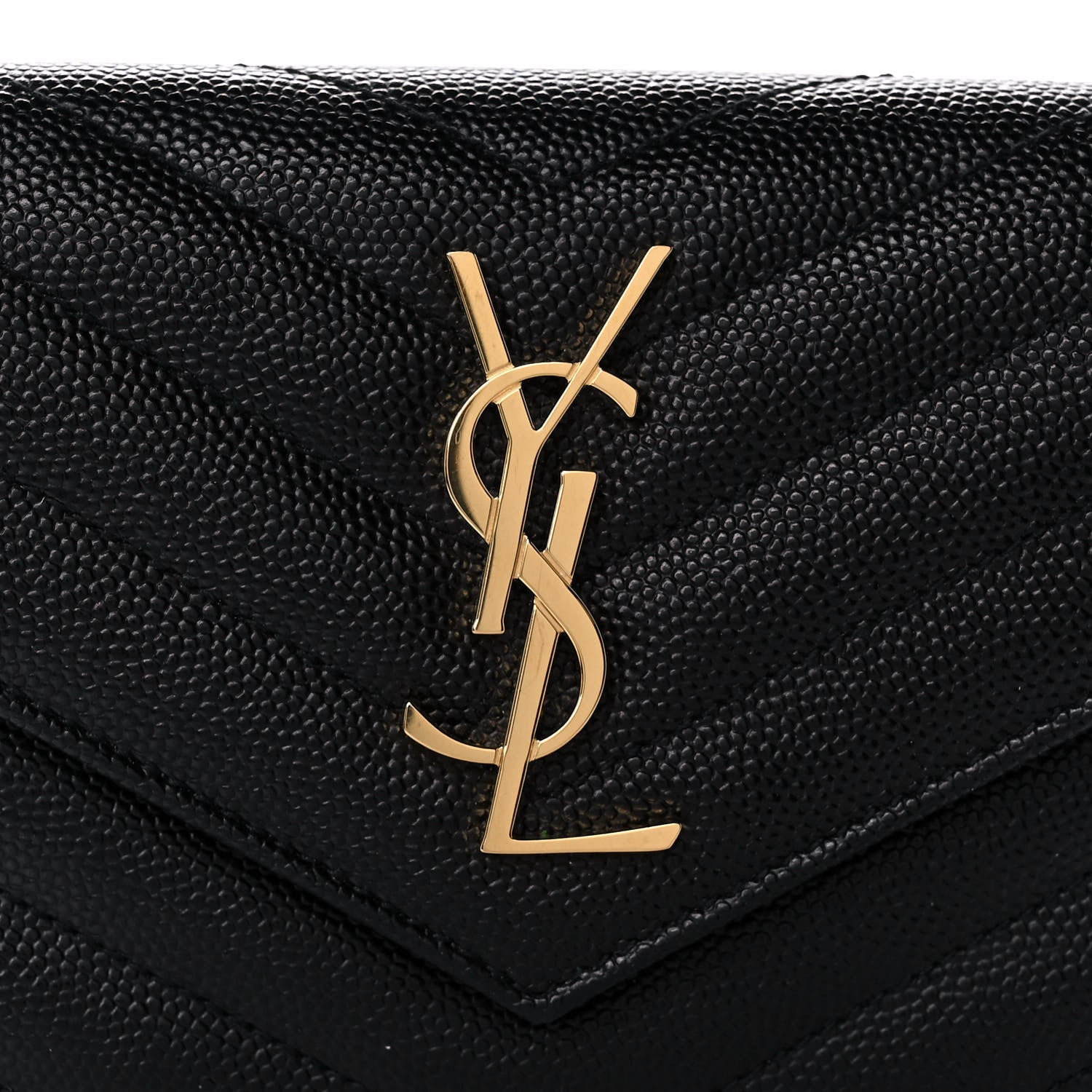 Saint Laurent Grain De Poudre Matelasse Chevron Monogram Compact Tri Fold Wallet Black 8 of 12