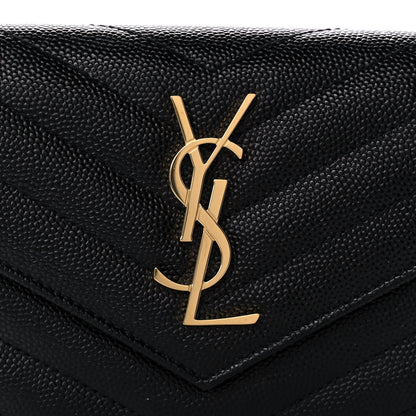 Saint Laurent Grain De Poudre Matelasse Chevron Monogram Compact Tri Fold Wallet Black 8 of 12