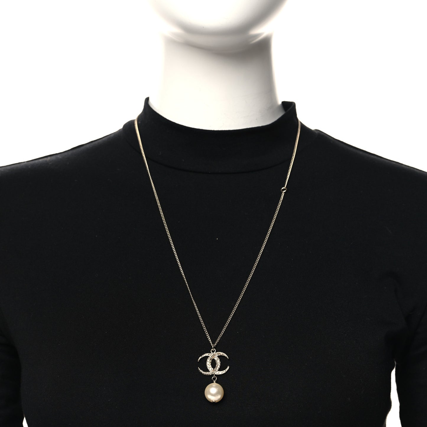 Pearl Crystal CC Drop Necklace Gold