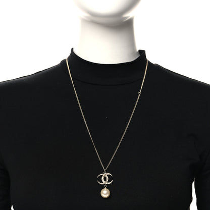Chanel Pearl Crystal CC Drop Necklace Gold 2 of 4