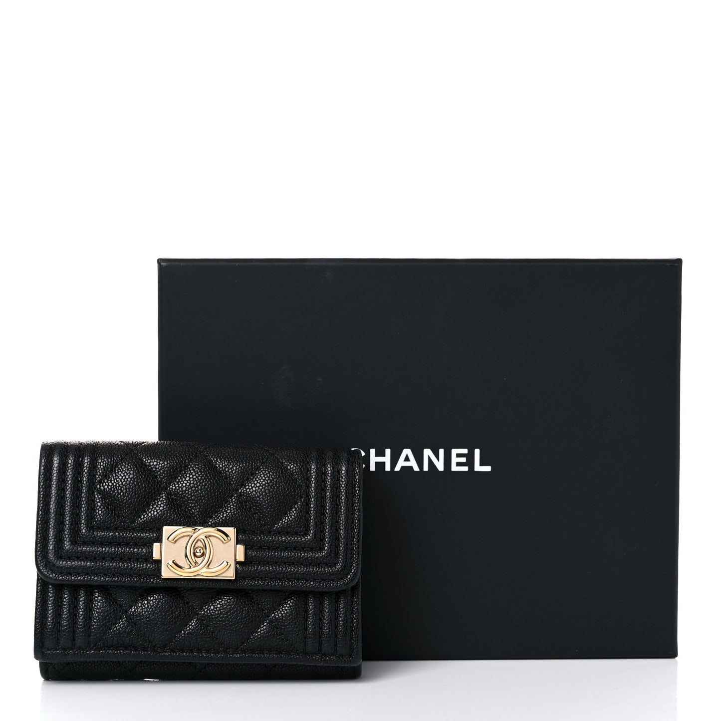 Caviar Quilted Small Boy Flap Wallet Black