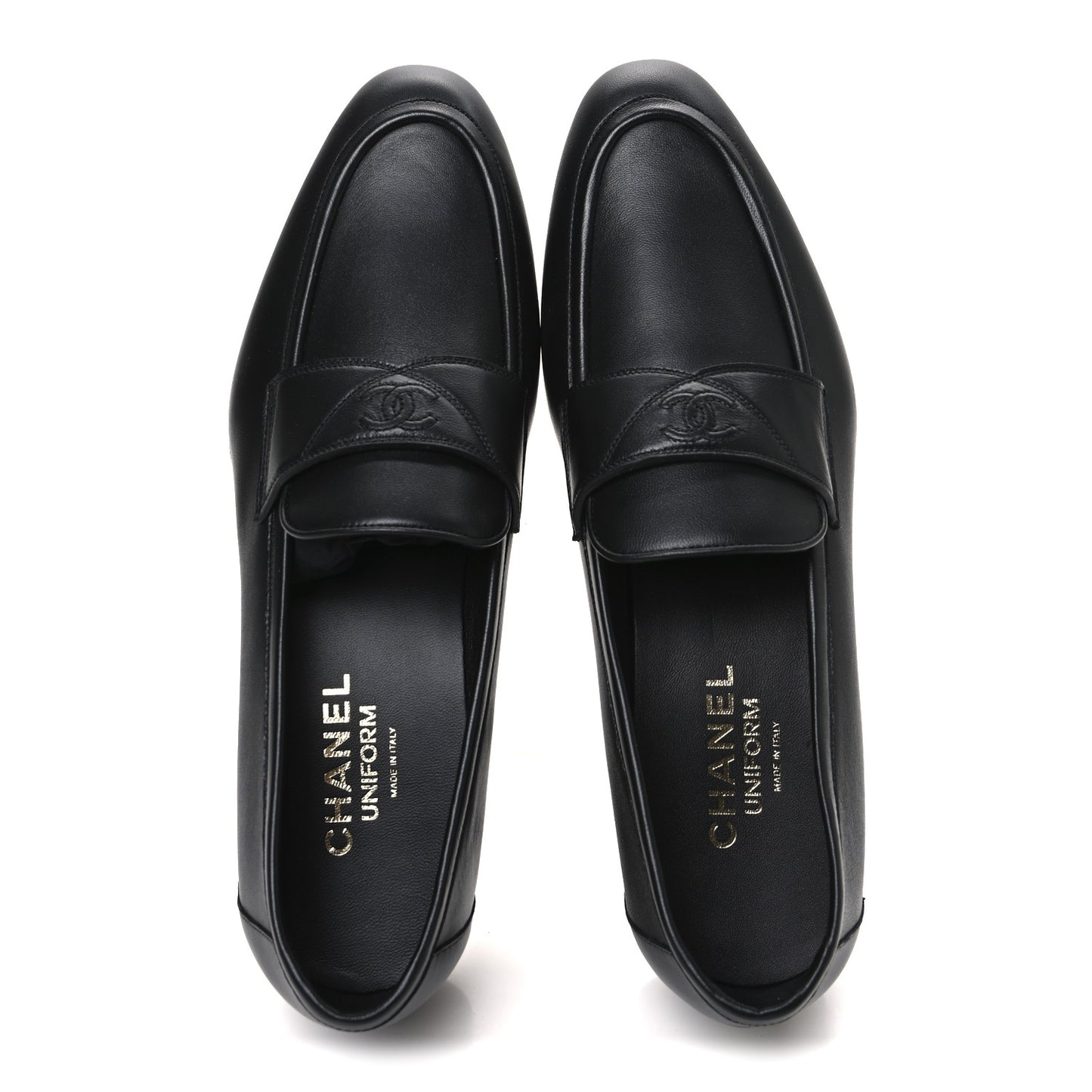 Lambskin Mens Stitched CC Loafers 43 Black
