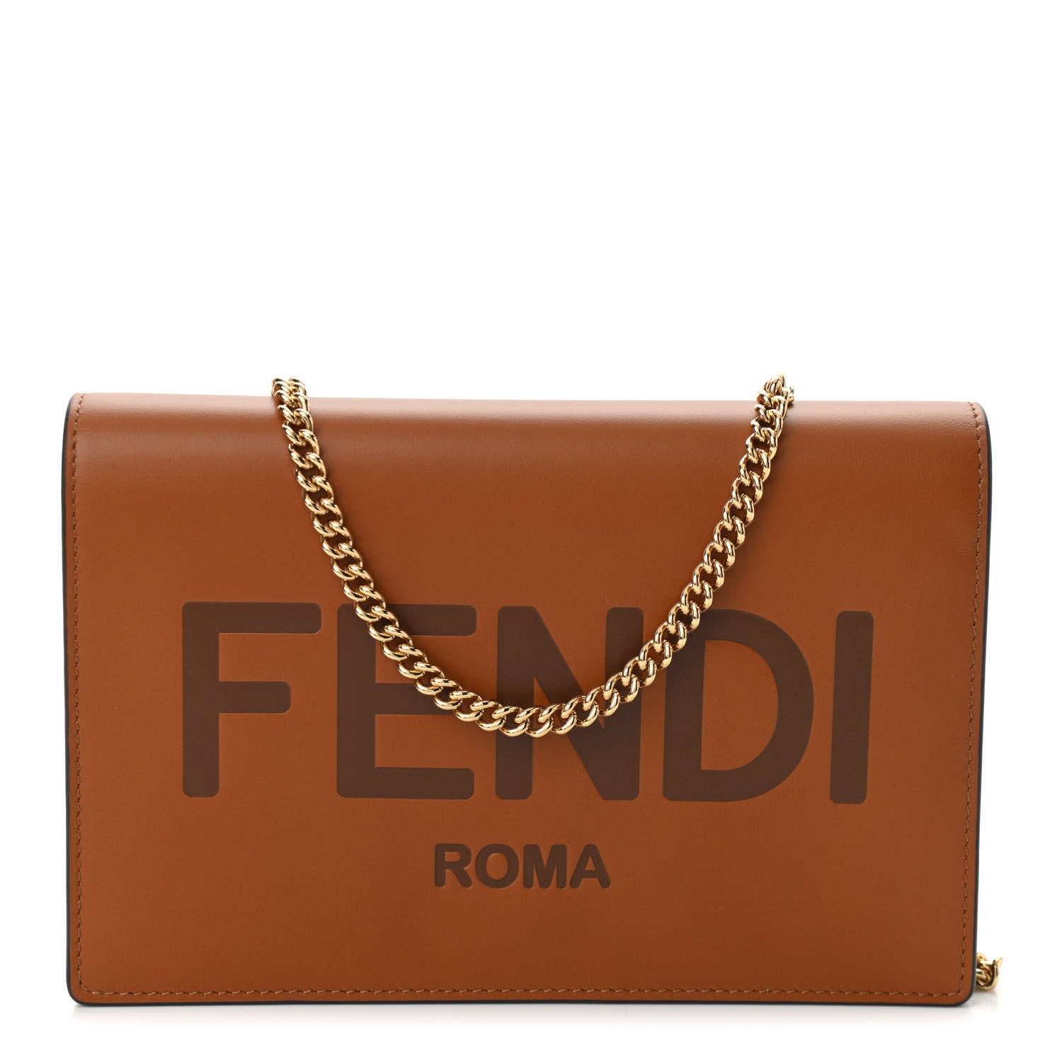 Fendi Vitello King Tamponato Logo Embossed Medium Wallet On Chain Cuoio 1 of 10