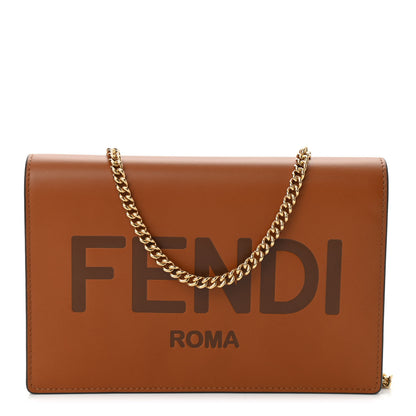 Fendi Vitello King Tamponato Logo Embossed Medium Wallet On Chain Cuoio 1 of 10