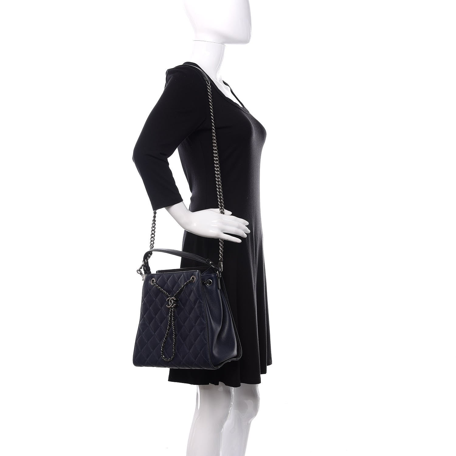 Chanel Caviar Quilted Medium CC Bucket Bag Dark Blue 2 of 11