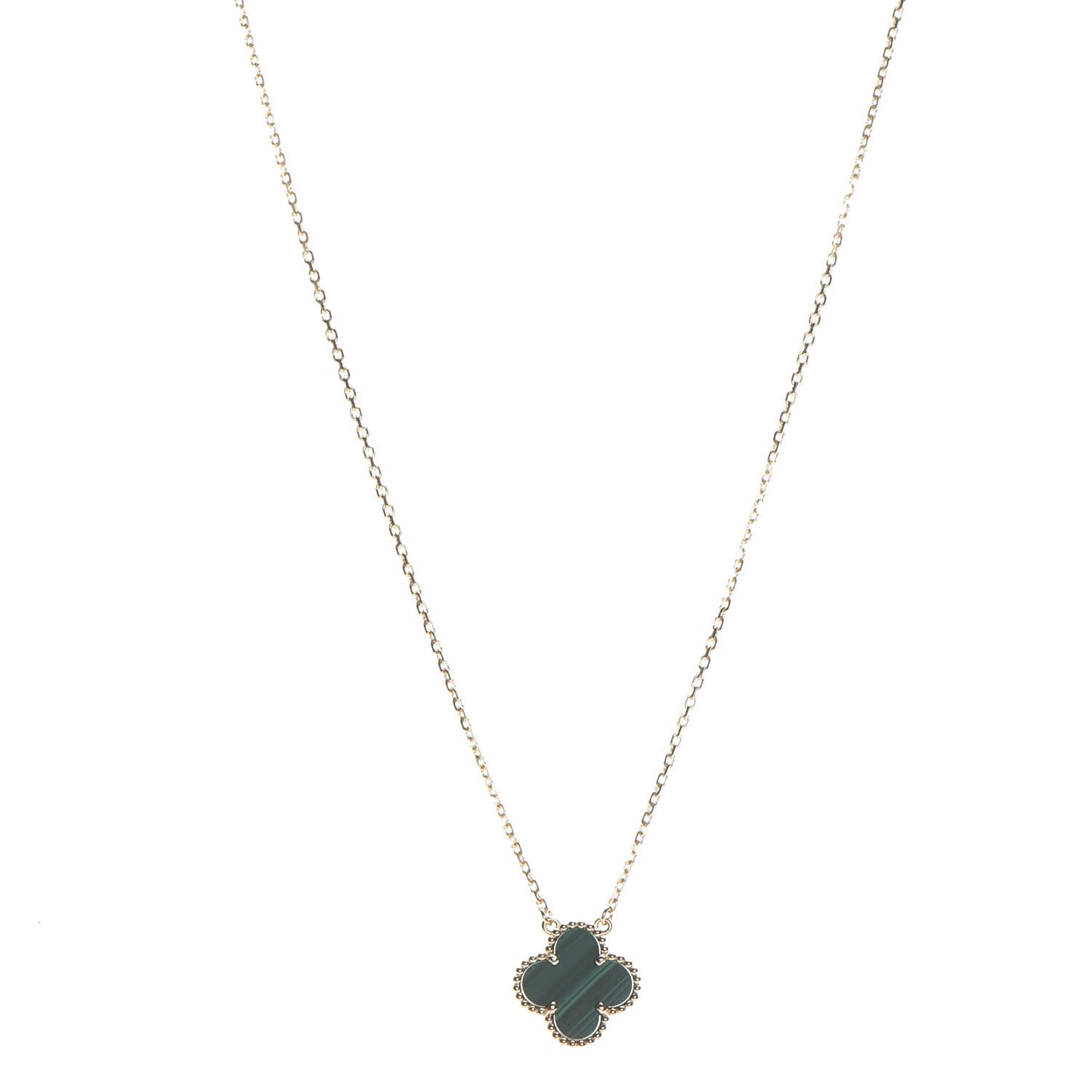 18K Yellow Gold Malachite Vintage Alhambra Pendant Necklace