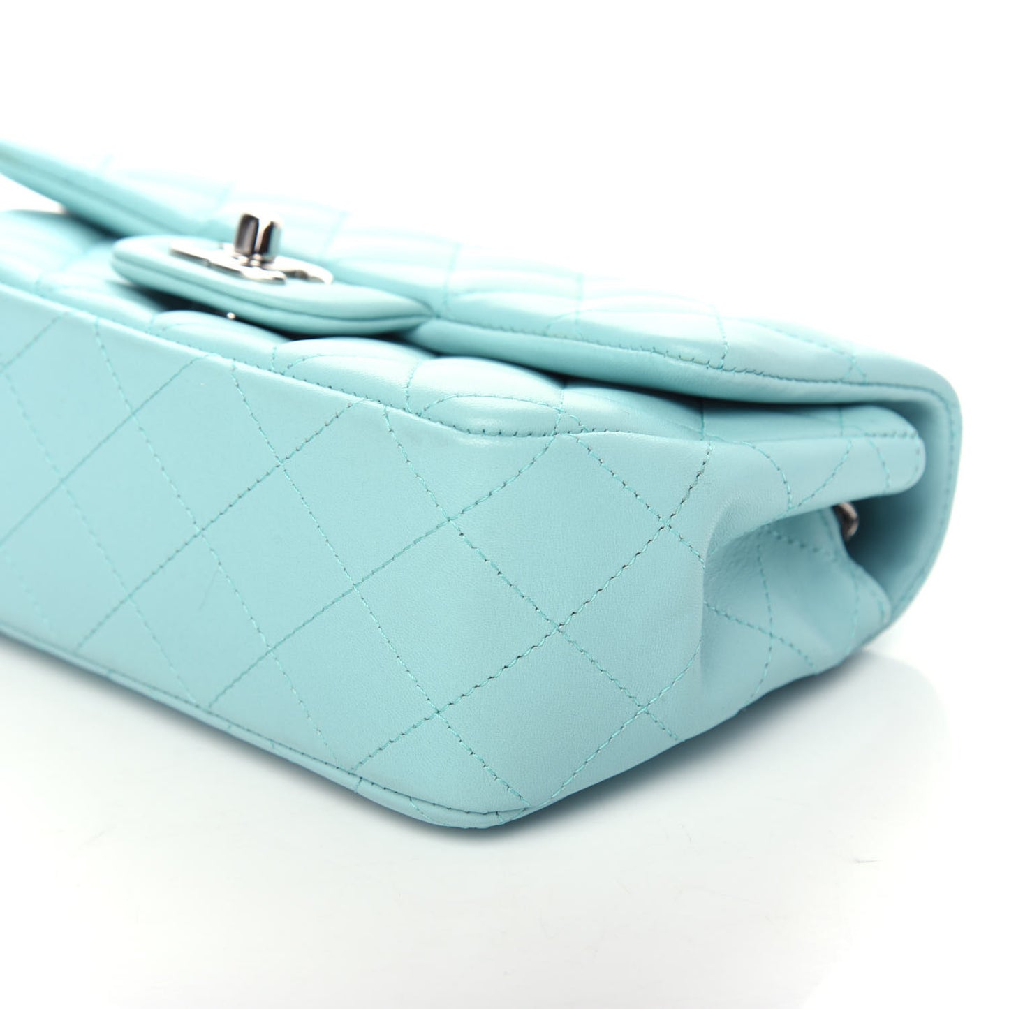 Lambskin Quilted Mini Rectangular Flap Light Blue