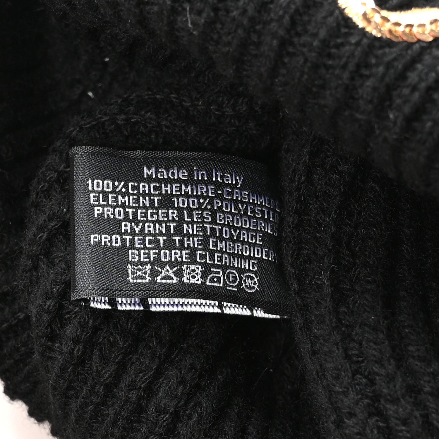 Chanel Cashmere Sequin Logo Beanie Hat Black Gold 6 of 6