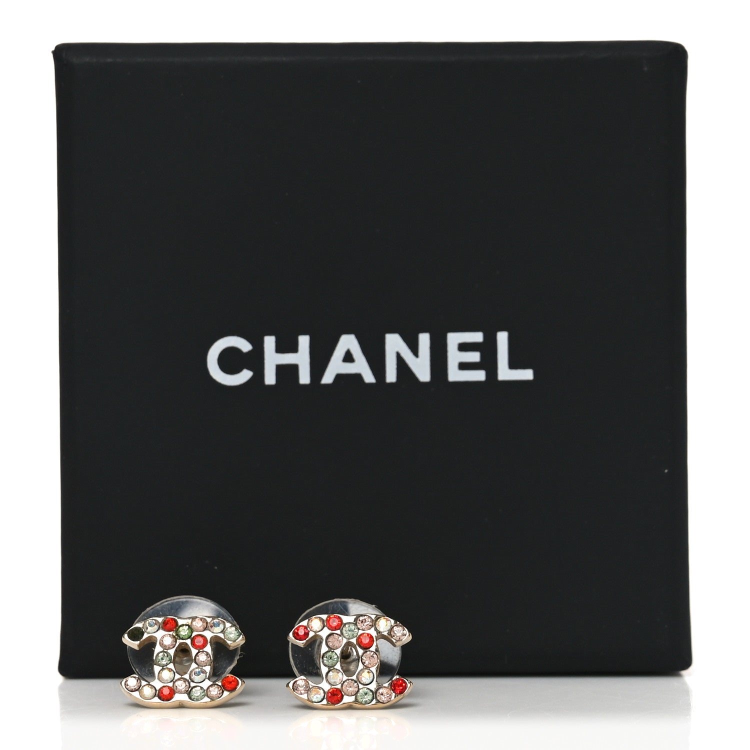Chanel Metal Crystal CC Earrings Gold Multicolor 6 of 6