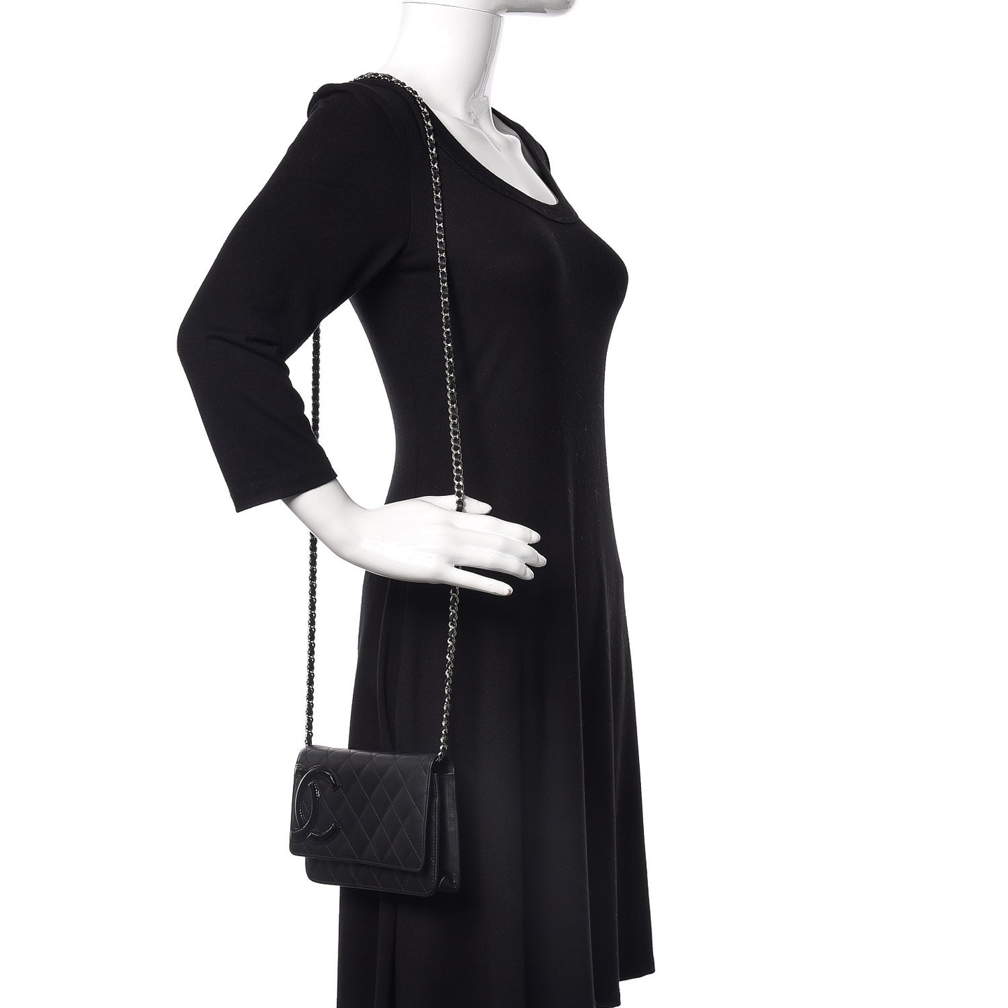 Calfskin Quilted Cambon Wallet On Chain WOC Black