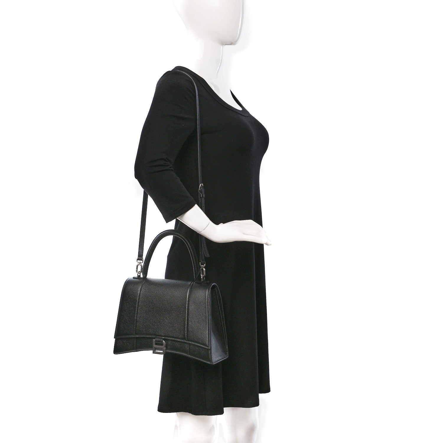 Balenciaga Grained Calfskin Medium Hourglass Top Handle Bag Black 2 of 10