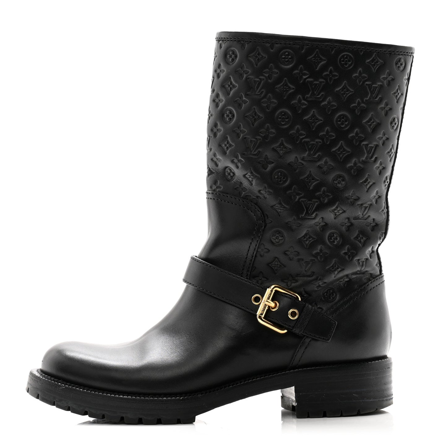 Calfskin Embossed Monogram Rebellion Half Boots 36.5 Black