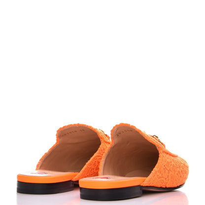 Gucci Lace Malaga Kid Womens Princetown Slippers 38 Orange Fluo Skin Rose 4 of 9