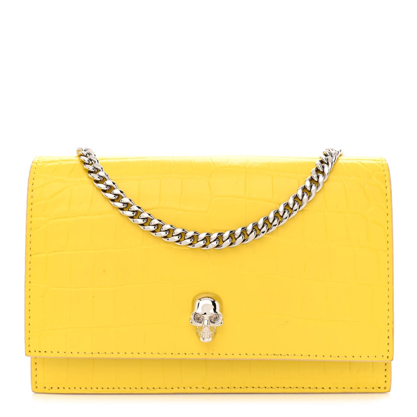 Calfskin Crocodile Embossed Skull Mini Crossbody Bag Yellow