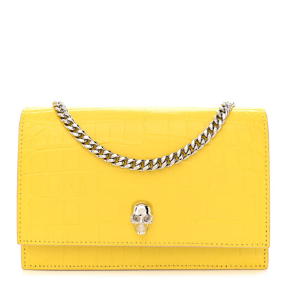 Alexander McQueen Calfskin Crocodile Embossed Skull Mini Crossbody Bag Yellow 1 of 12