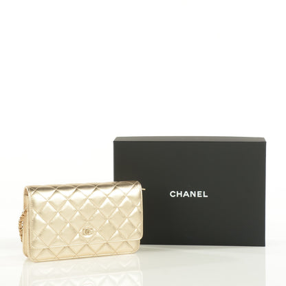 Chanel Metallic Lambskin Quilted Wallet On Chain WOC Gold 3 of 9