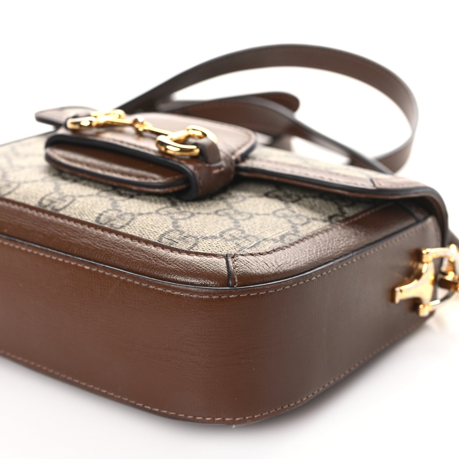 Gucci GG Supreme Monogram Azalea Calfskin Web Mini Horsebit 1955 Shoulder Bag Beige Ebony Brown Sugar 10 of 19