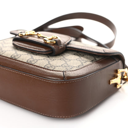 Gucci GG Supreme Monogram Azalea Calfskin Web Mini Horsebit 1955 Shoulder Bag Beige Ebony Brown Sugar 10 of 19