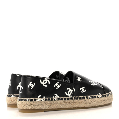Chanel Lambskin Printed CC Espadrilles 37 Black White 4 of 8