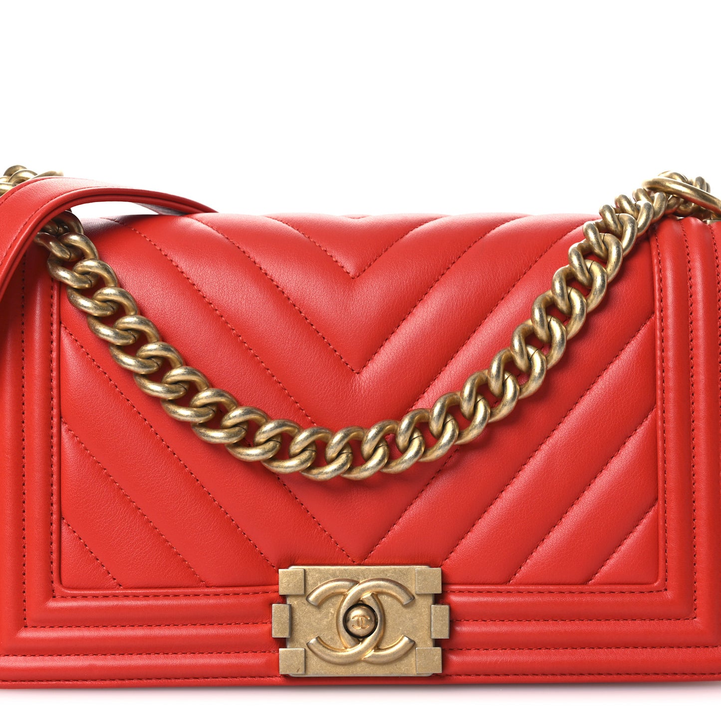 Calfskin Chevron Quilted Medium Boy Flap Red