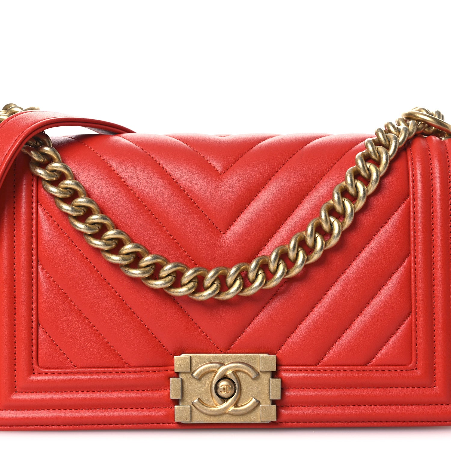 Chanel Calfskin Chevron Quilted Medium Boy Flap Red 8 of 11