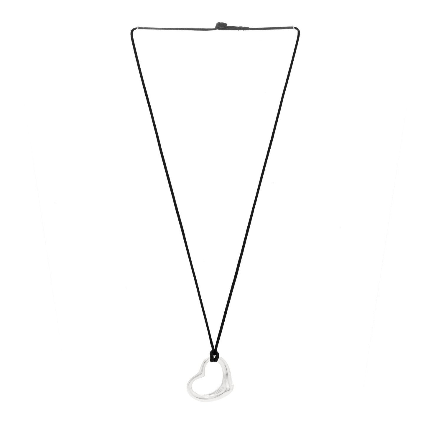 Sterling Silver 27mm Elsa Peretti Open Heart Pendant Cord Necklace
