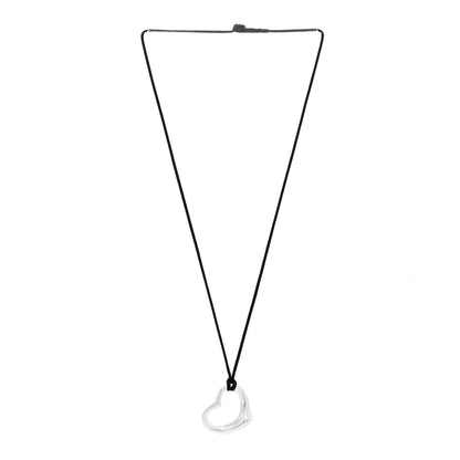 Tiffany Sterling Silver 27mm Elsa Peretti Open Heart Pendant Cord Necklace 3 of 6