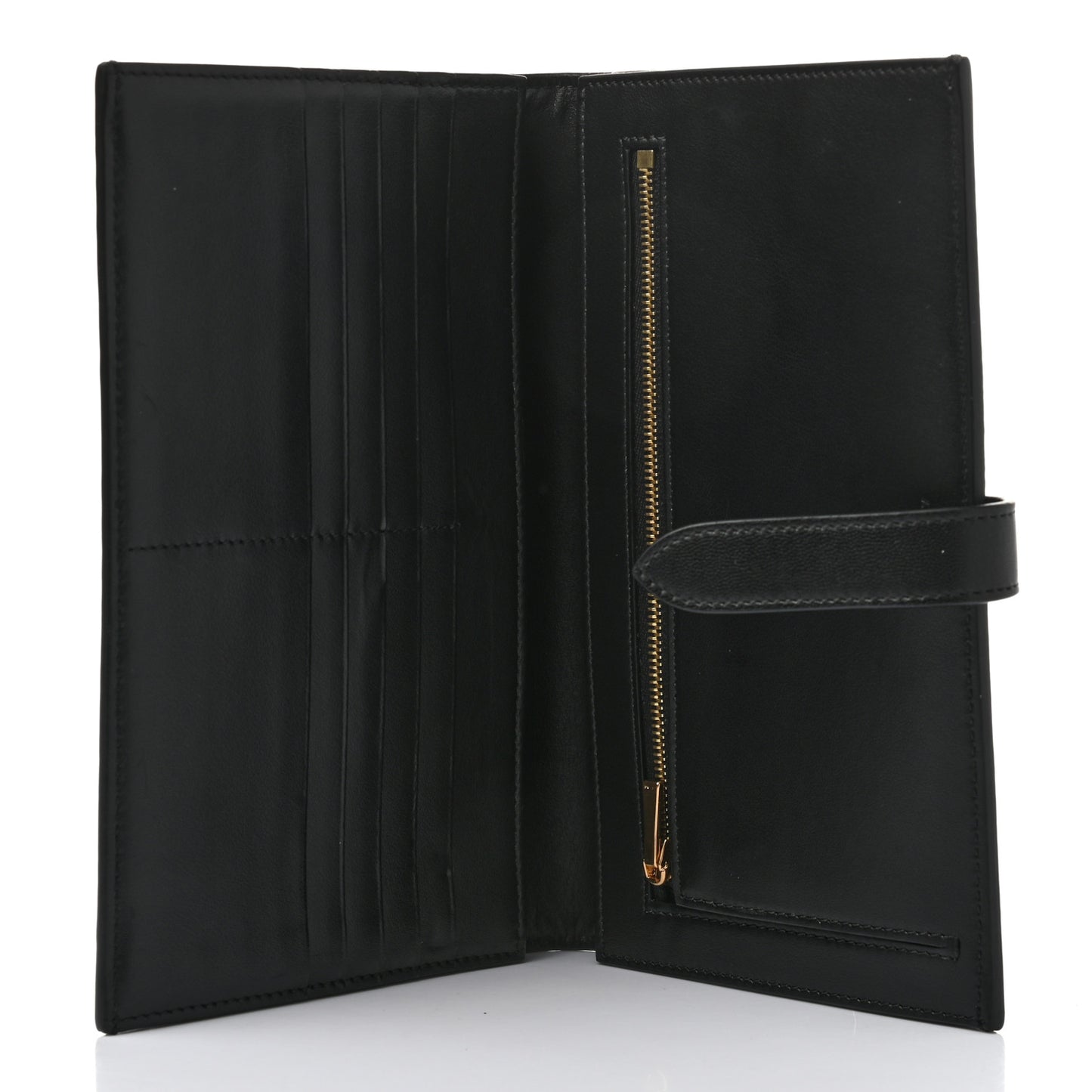 Grained Calfskin Large Multifunction Strap Wallet Black