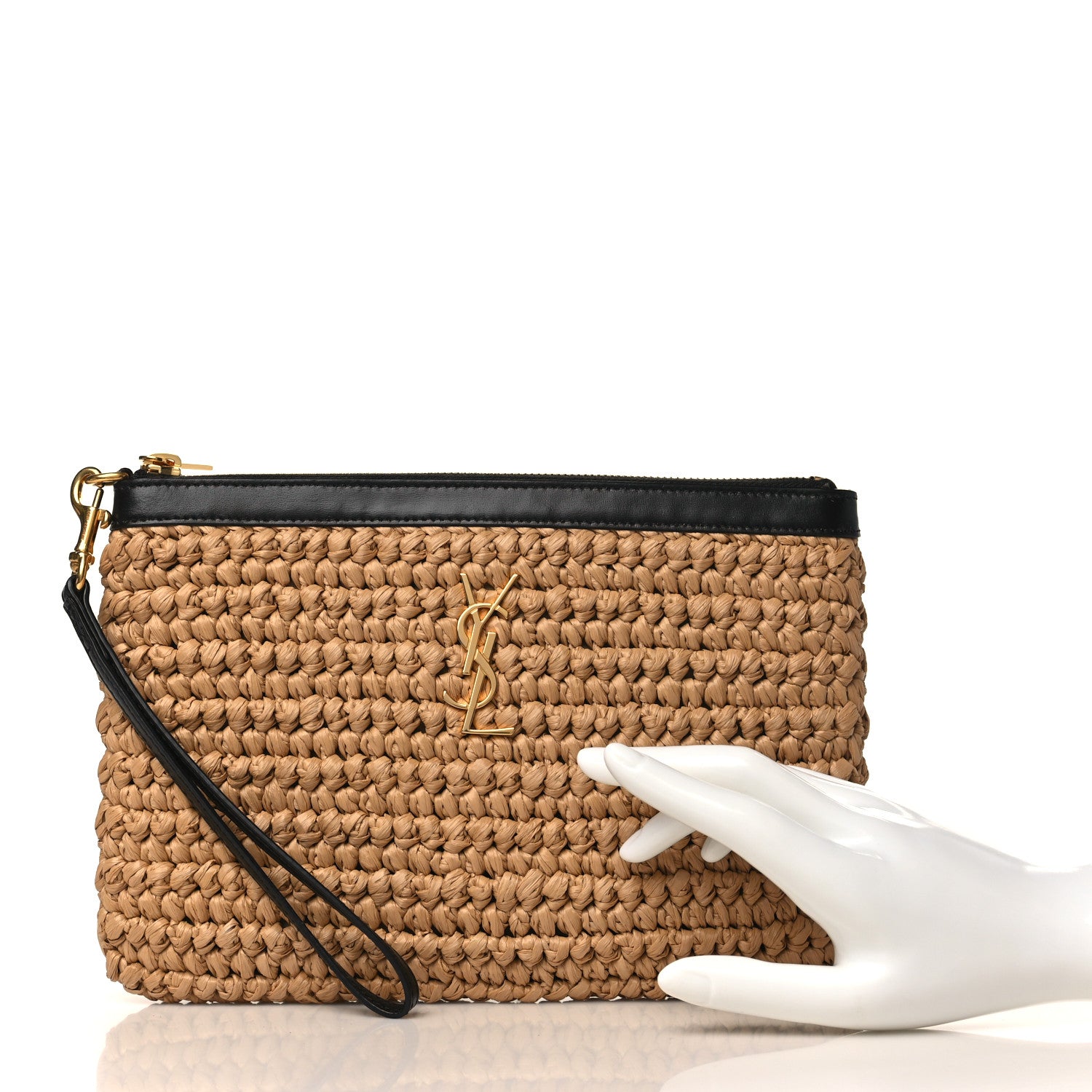 Saint Laurent Raffia Zipped Pouch Natural Black 2 of 9