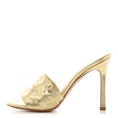 Louis Vuitton Metallic Lambskin Embossed Monogram Revival High Heel Mules 39.5 Gold 1 of 11