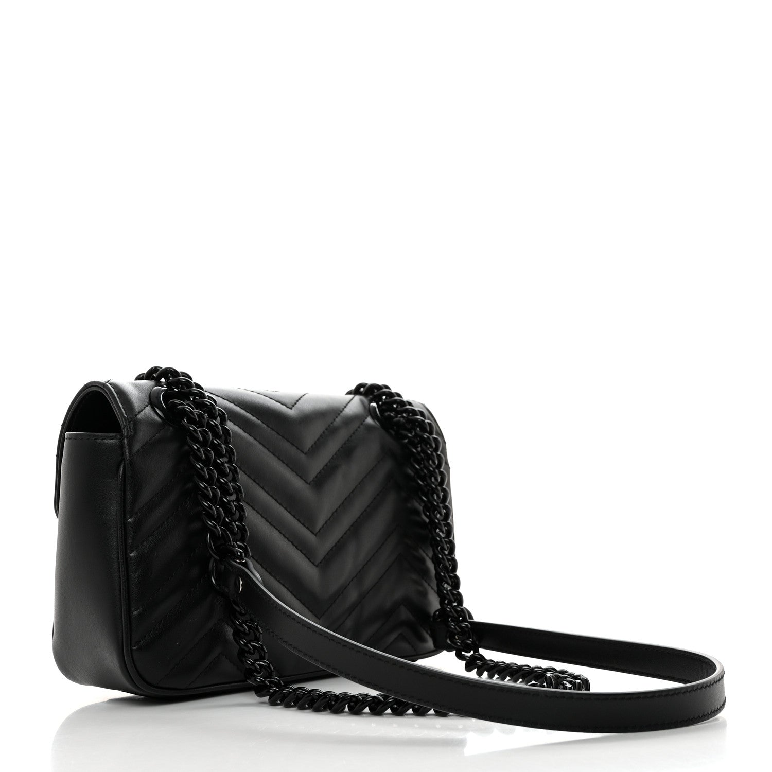 Gucci Calfskin Matelasse Monochrome Mini GG Marmont Shoulder Bag Black 2 of 10