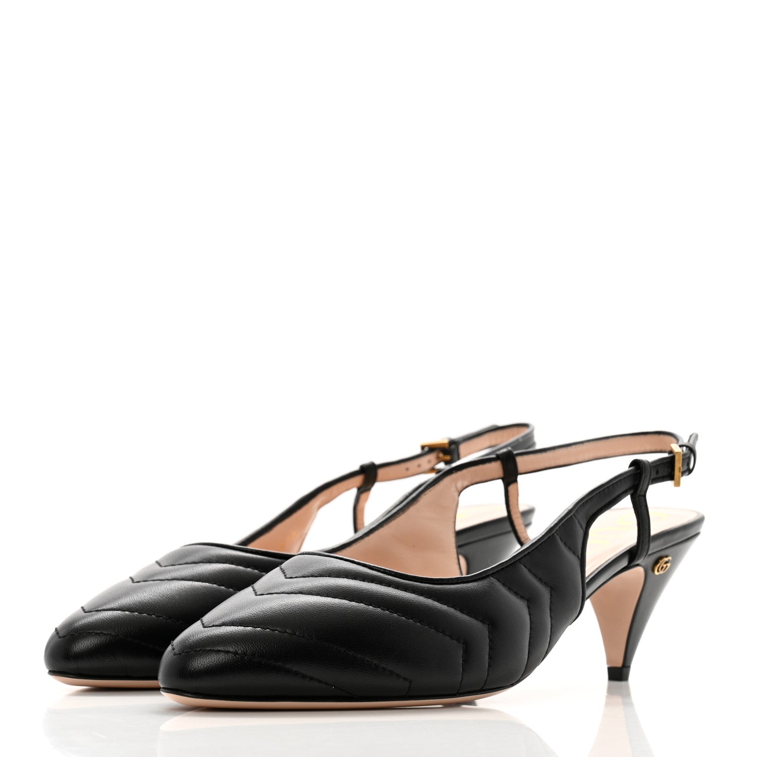 Gucci Nappa Charlotte Chevron Matelasse Double G 75mm Slingback Pumps 40 Black 4 of 10