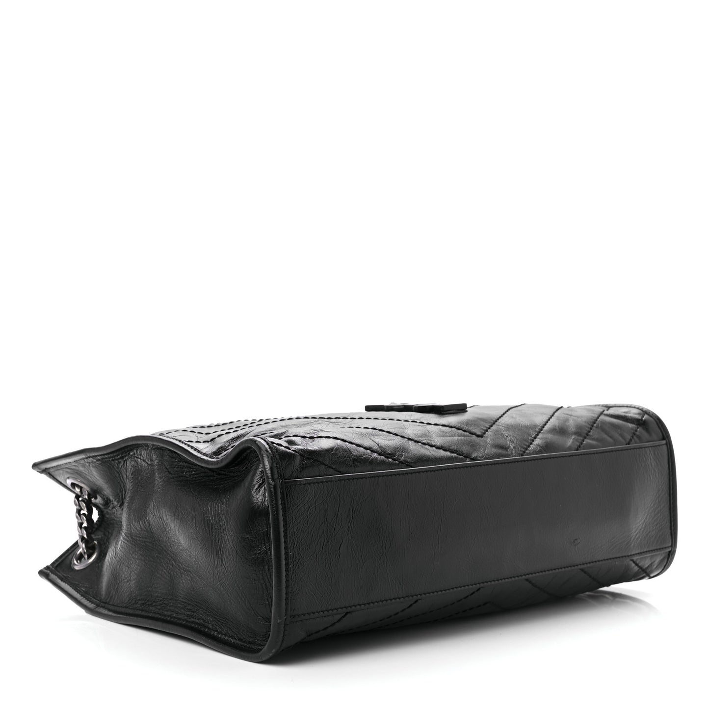 Crinkled Calfskin Matelasse Monogram Medium Niki Shopper Tote Black