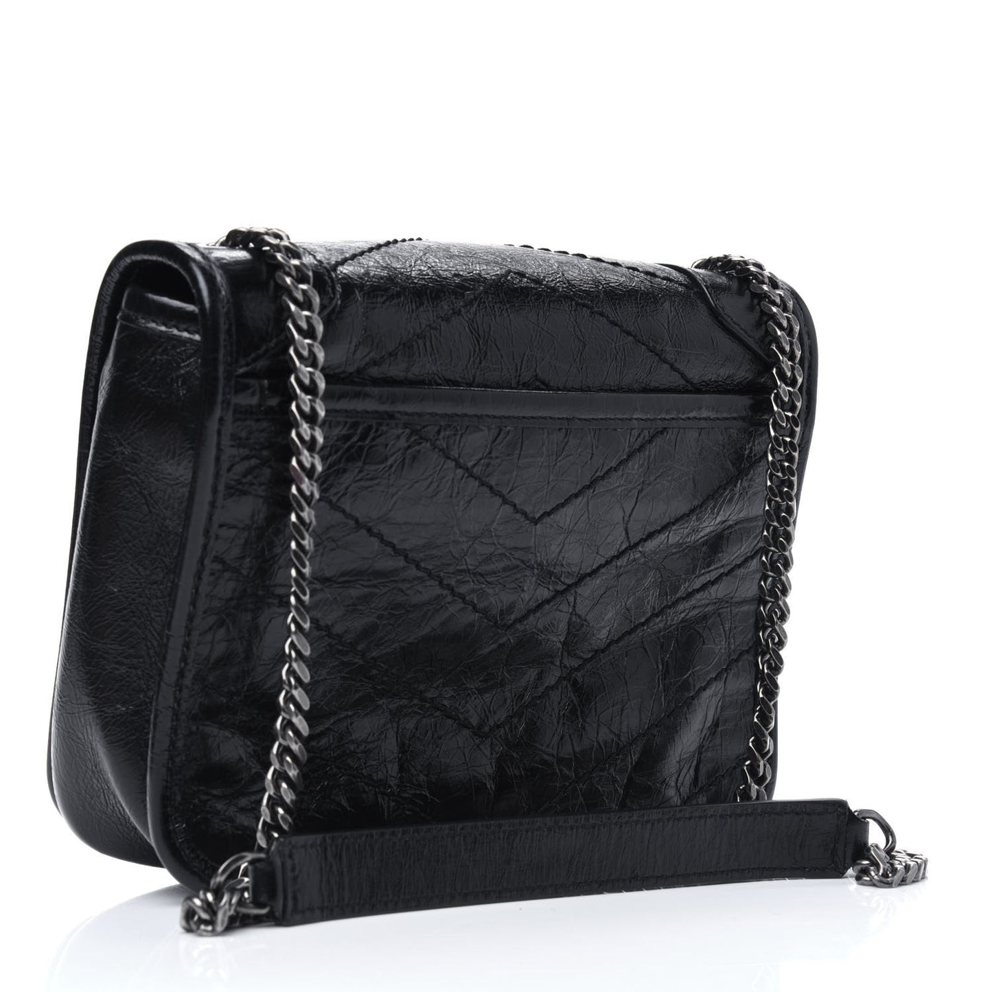 Crinkled Calfskin Matelasse Monogram Niki Chain Wallet Black