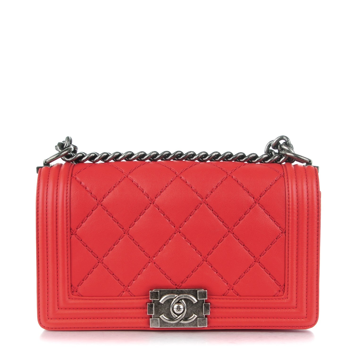 Chanel Calfskin Quilted Double Stitch Medium Boy Flap Red 1 of 8