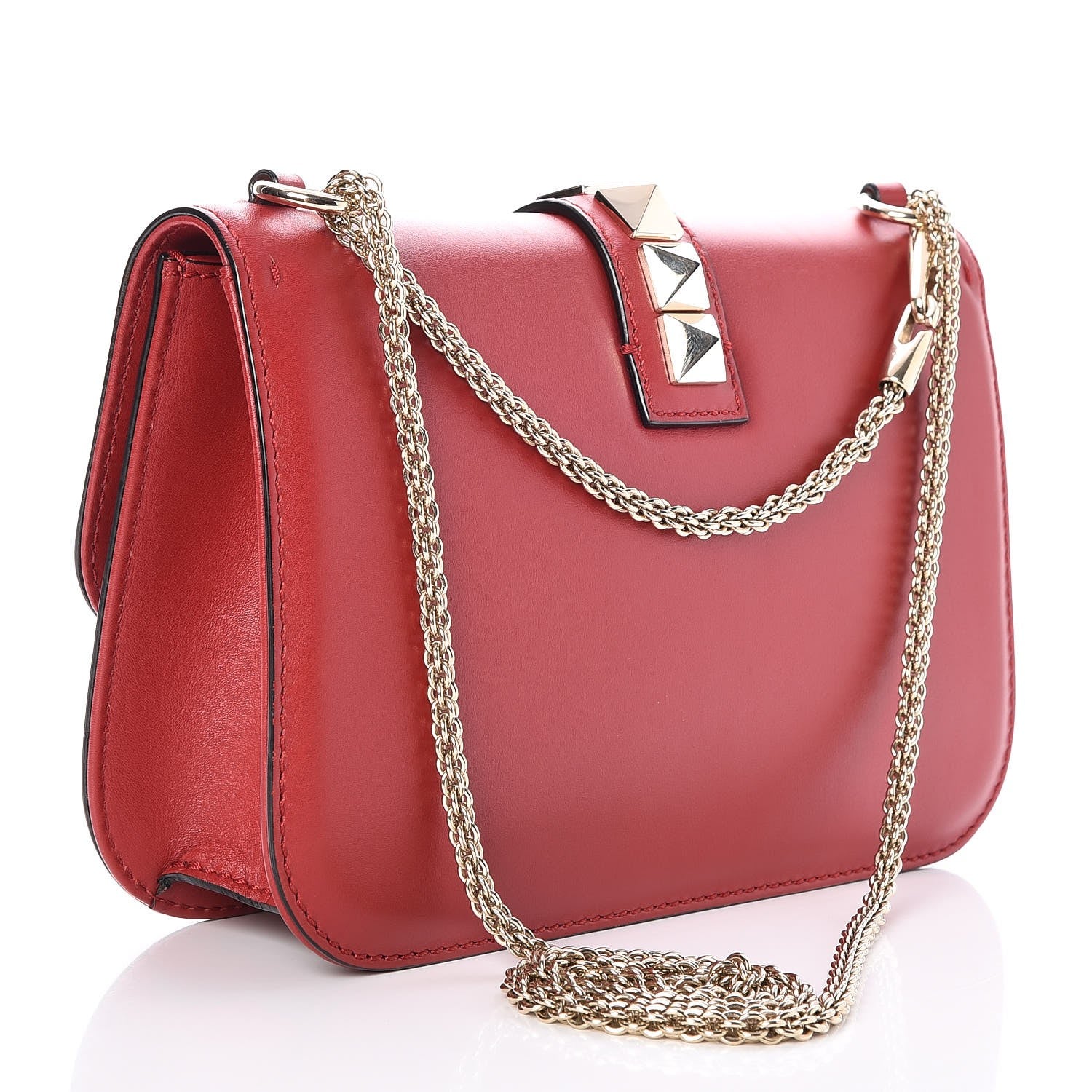 Valentino Garavani Vitello Medium Glam Lock Rockstud Flap Red 3 of 7