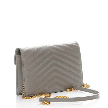 Saint Laurent Grain De Poudre Matelasse Chevron Monogram Chain Wallet Fog 3 of 11