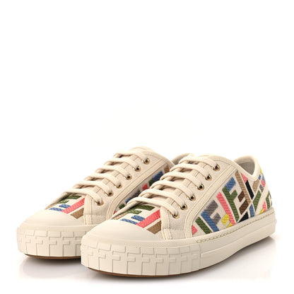 Fendi Kuban Canvas FF Womens Domino Low Top Sneakers 37 Grezzo Multicolor Latte 4 of 11