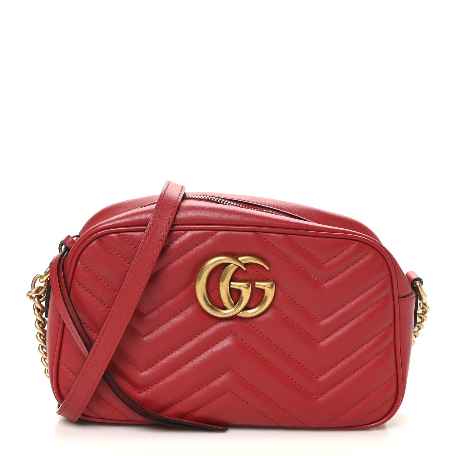 Gucci Calfskin Matelasse Small GG Marmont Chain Shoulder Bag Hibiscus Red 1 of 11