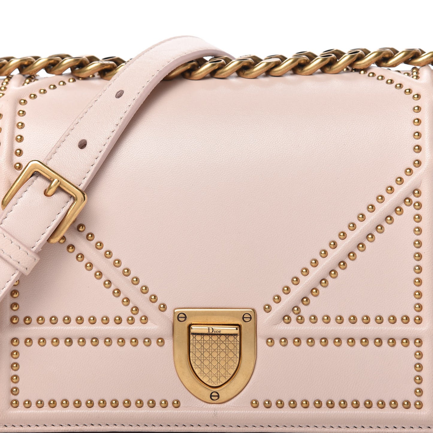 Lambskin Studded Small Diorama Flap Bag Nude