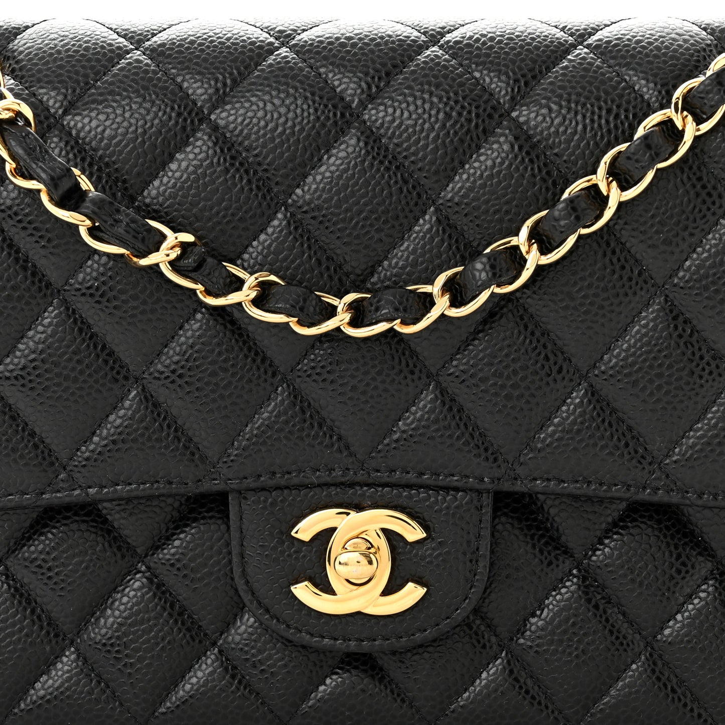 Caviar Quilted Medium Double Flap Black