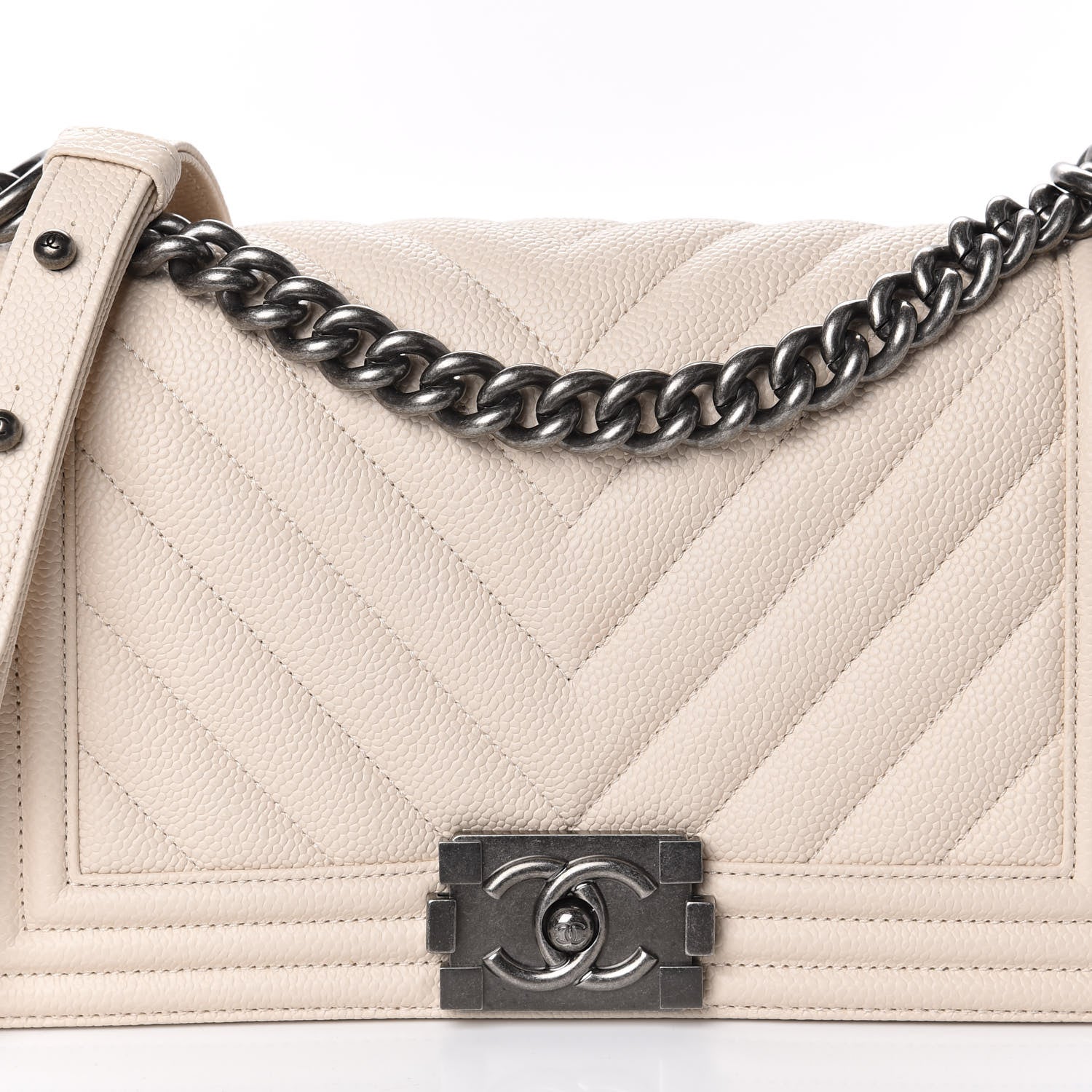 Chanel Caviar Chevron Quilted Medium Boy Flap Light Beige 10 of 10