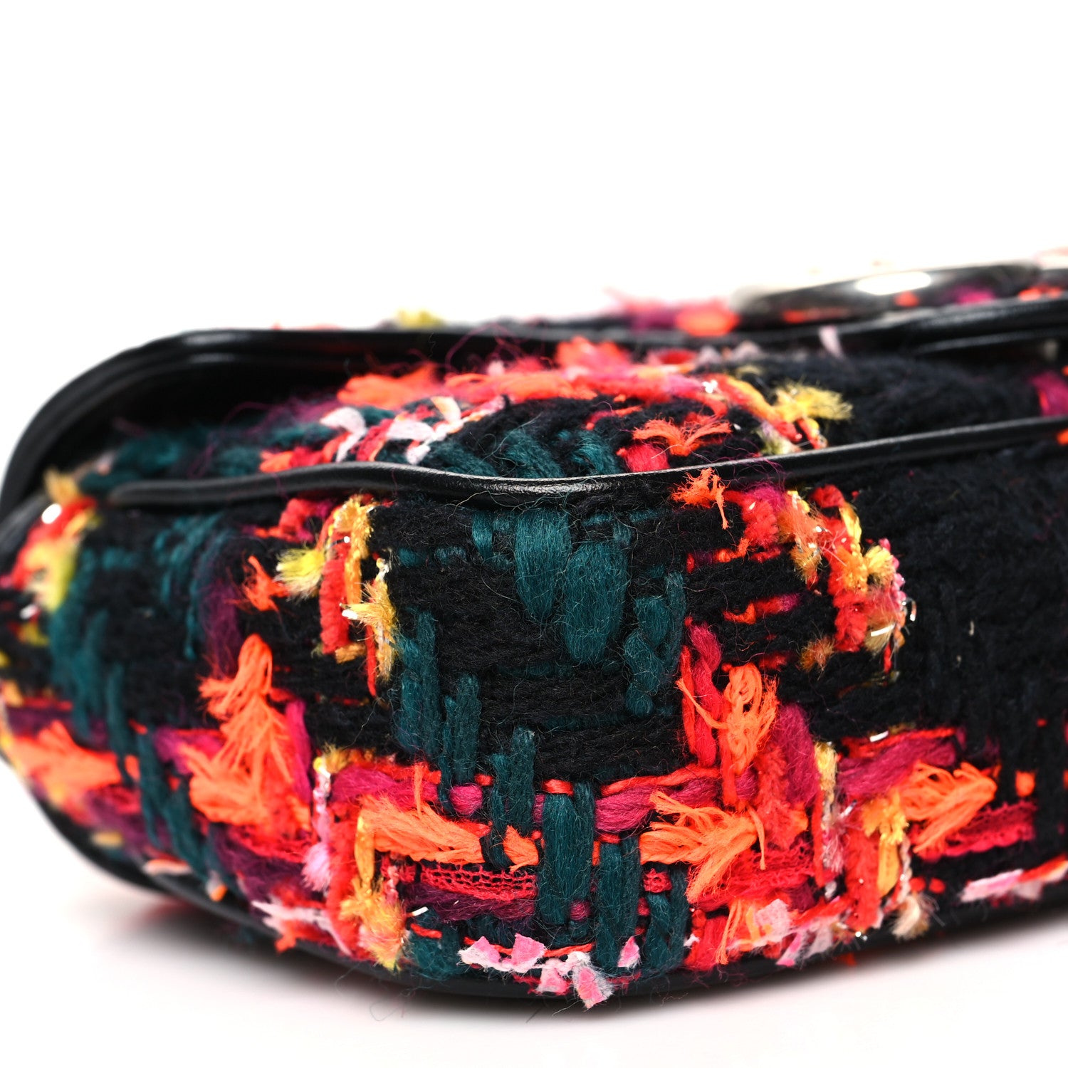 Gucci Tweed Calfskin Check Poule Super Mini GG Marmont Shoulder Bag Pink Petroleum Multicolor Black 9 of 11