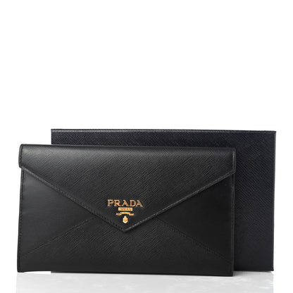 Prada Saffiano City Calfskin Envelope Wallet Black 9 of 9