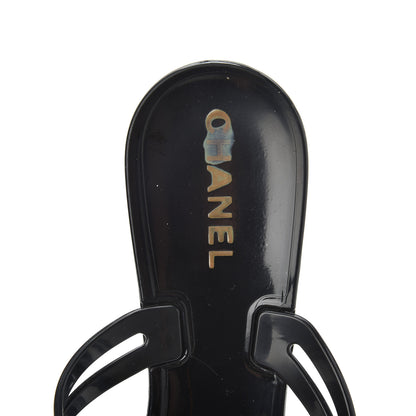Chanel Jelly Camellia Thong Sandals 39 Black Ivory 7 of 14