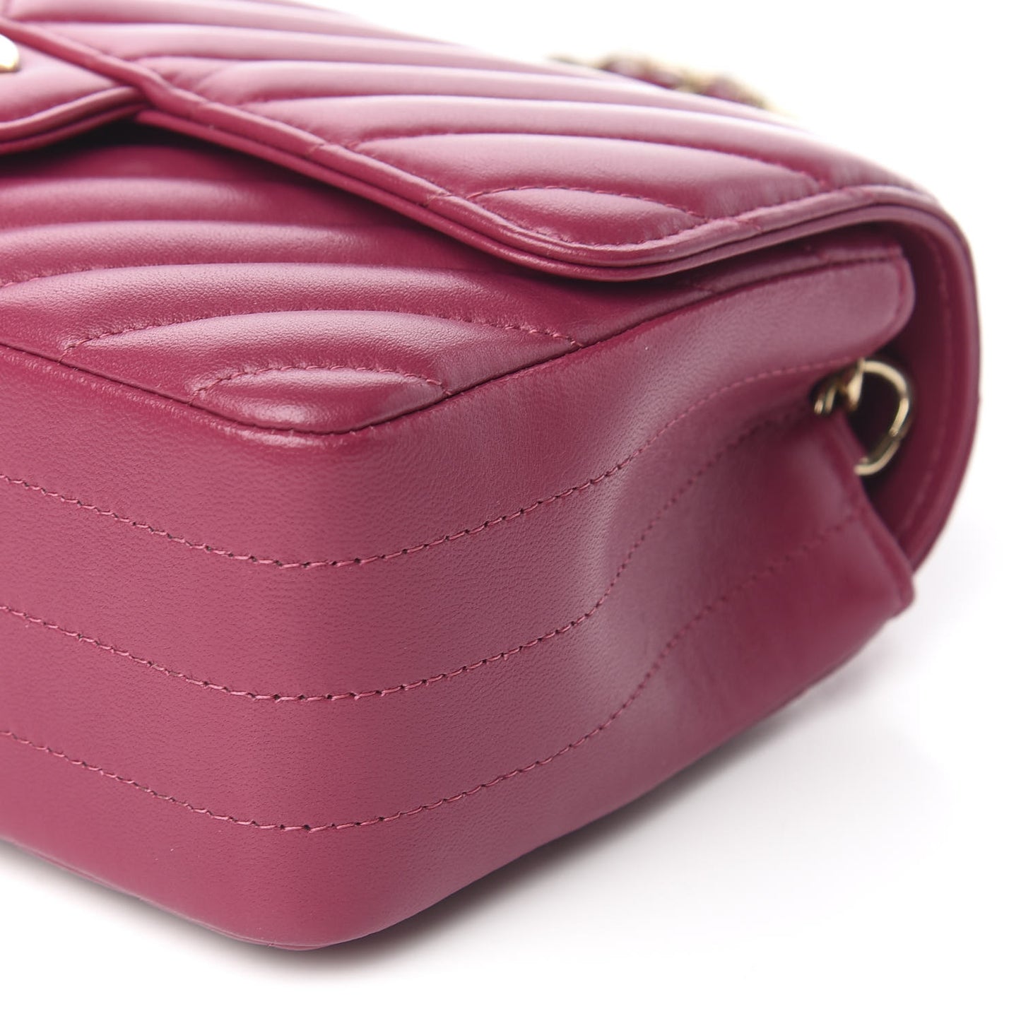 Lambskin Chevron Quilted Mini Rectangular Flap Dark Pink