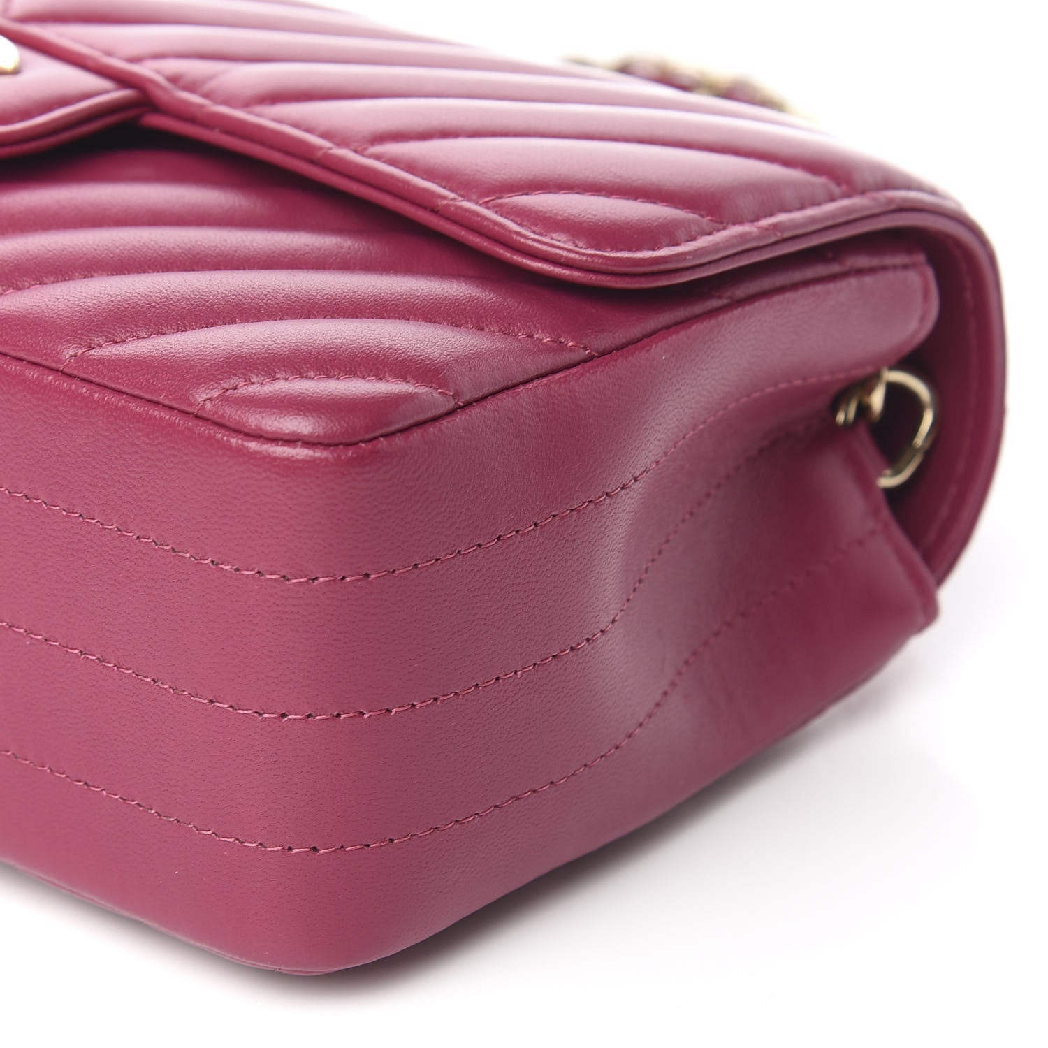 Chanel Lambskin Chevron Quilted Mini Rectangular Flap Dark Pink 9 of 10