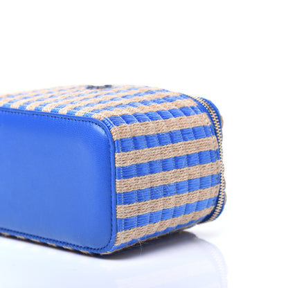 Chanel Raffia Jute Striped Small Vanity Case With Chain Blue Beige 9 of 10